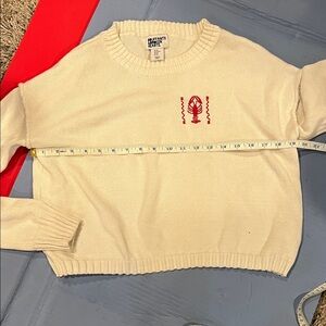 NEW Bouffants & Broken Hearts Cream Sweater with Red Lobster Embroidery